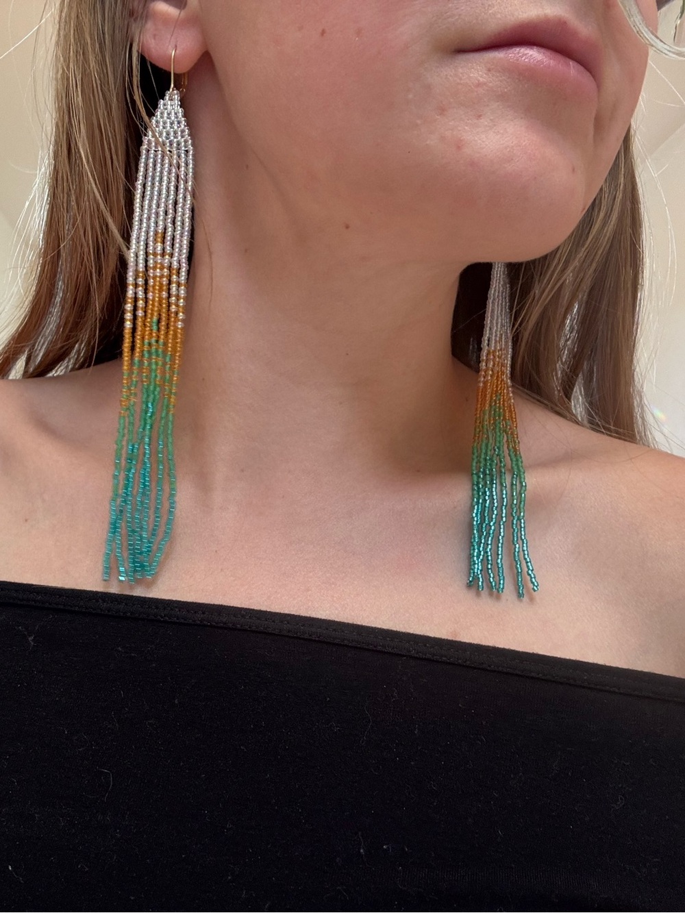 Hand-Made Beaded Long Fringe Earrings